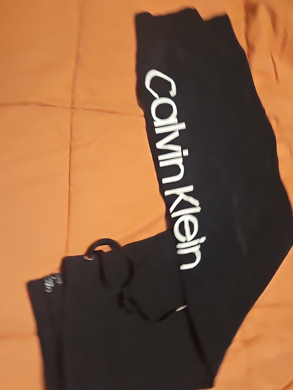 Calvin Klein Black Sweatpants with White Vertical Logo